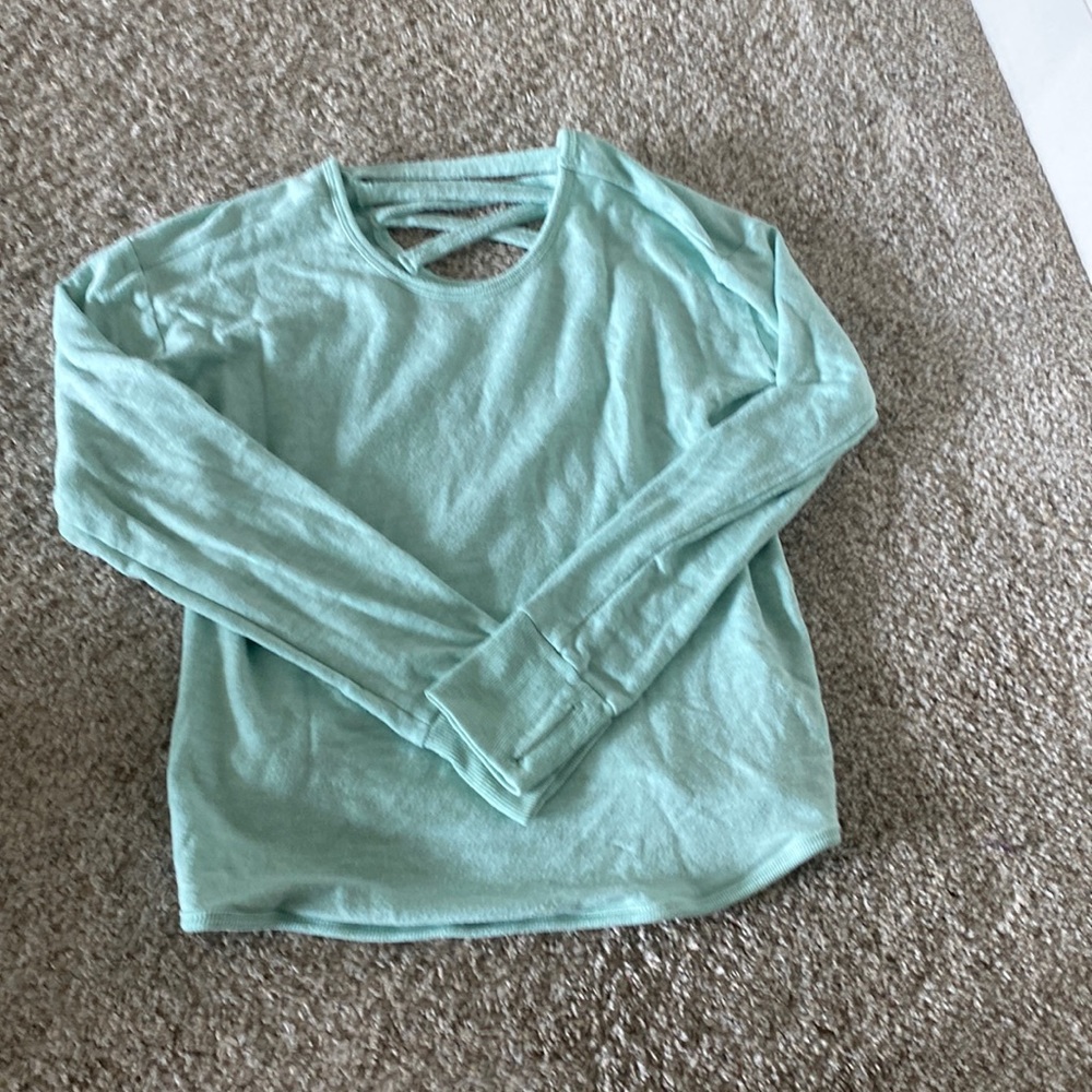 light blue/green long sleeve pullover with thumb holes